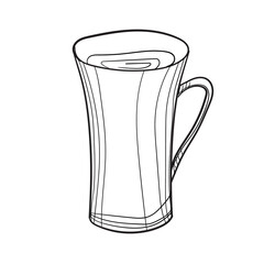 Hand-drawn vector illustration of mug. With black circuit without fill on white background