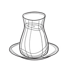 Hand-drawn vector illustration of cup with spoon. With black circuit without fill on white background