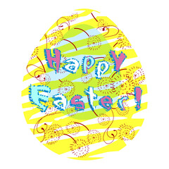 Easter card, egg sticker. Festive inscription. Happy Easter. The church tradition is the family holiday Easter.