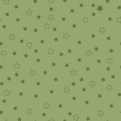 Fototapeta na wymiar A simple pattern of stars. Light green background, Dark green stars. Fashionable print for wallpaper, textiles, banners and packaging.
