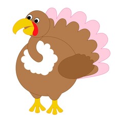 Cute cartoon turkey. Flat style