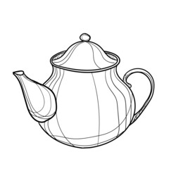 Hand-drawn vector illustration of kettle. With black circuit without fill on white background