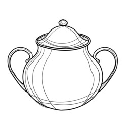 Hand-drawn vector illustration of sugar bowl. With black circuit without fill on white background
