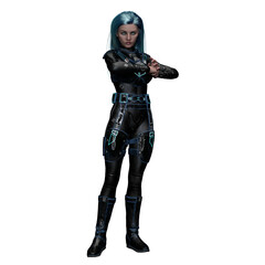 Fierce Scifi Woman with Turquoise Eyes, 3D Illustration, 3D rendering