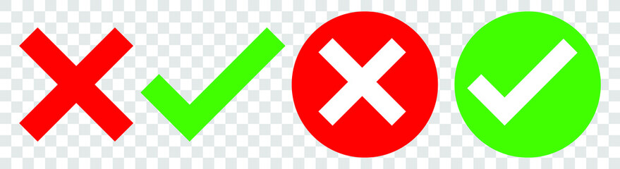 Obraz premium Green check mark, red cross mark icon set. isolated set symbols, Flat checklist signs ,checkmark design,tick symbol