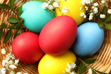 Concept of beautiful Easter eggs, close up