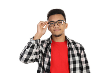 Young man in glasses isolated on white background