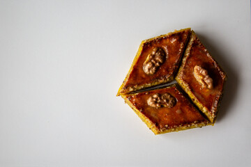 delicious bright pakhlova with nuts photo on the table