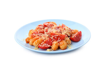 Plate with potato gnocchi isolated on white background