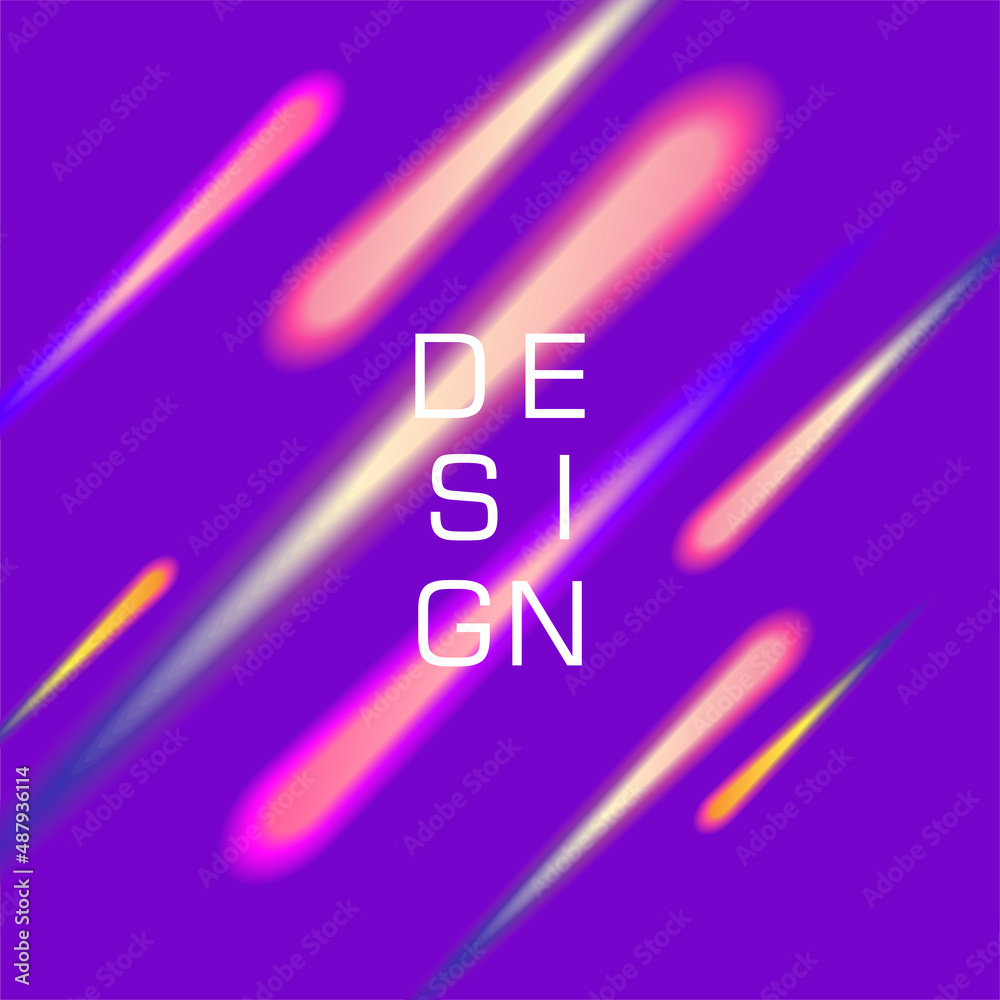 Wall mural abstract vector background with lights lines and, dark backdrop with glowing comets, violet card