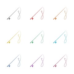 Fishing rod icon or logo, color set