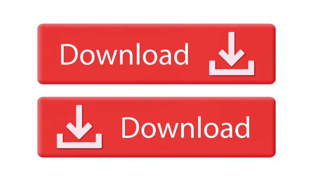 Set of download buttons with down pointing arrow, 3d volume red UI element