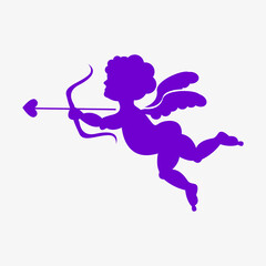 Fototapeta na wymiar Vector isolated silhouette of an angel with a bow and arrow. Cupid illustration
