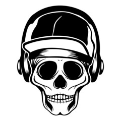 Skull with headphones listening to music drawing