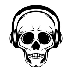 Skull with headphones listening to music drawing
