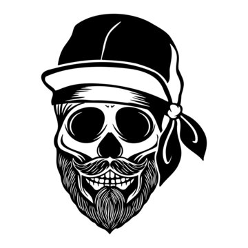 Skull with bandana and cap. rapper cool skull