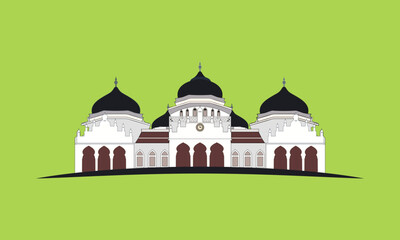 Grand Mosque Vector Illustration on  Solid Color Background