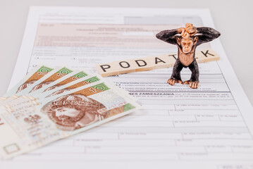 Małpa łapie się za głowę patrząc na wielkość podatku © rozentuzjazmowany