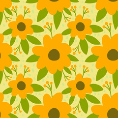 Doodle yellow flower seamless pattern