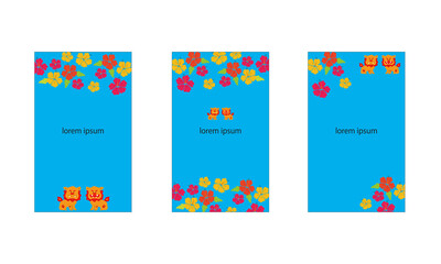 沖縄イメージのカードデザインセット　ハイビスカスとシーサー