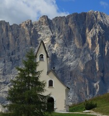 Church in front of Dolomite rocks