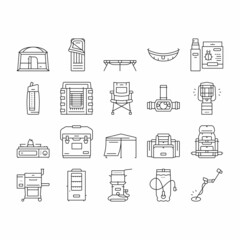 Camping Equipment And Accessories Icons Set Vector .