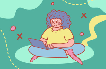 Happy girl with laptop on knees