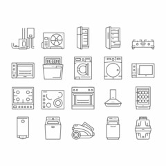 Appliances Domestic Equipment Icons Set Vector .