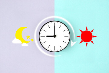時間の経過イメージ―時計と紙飛行機のピクトグラム