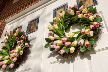 Spring wreaths on church doors