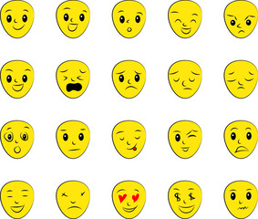 set of smileys in yellow color and black and white