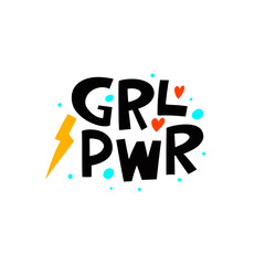 Girl Power feminism female phrase. Modern typography words text. Lettering quote.