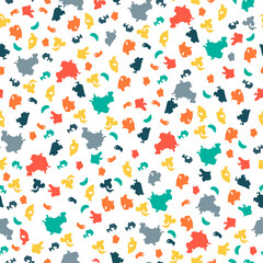 Vector seamless pattern with chaotic painted elements. Abstract print. Pastel colors. Colorful trendy illustration.