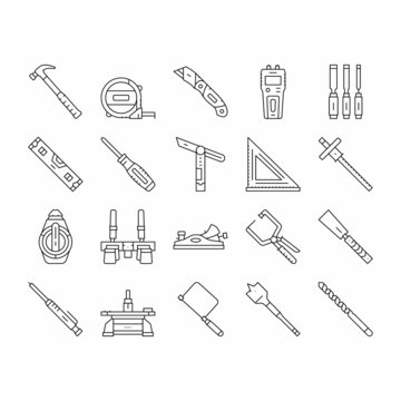 Carpenter Tool And Accessory Icons Set Vector .
