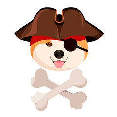 The pirate dog. Funny akita. Cartoon design.
