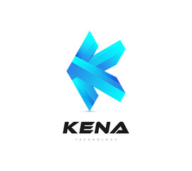 Modern Blue Letter K Logo Design with Futuristic Style. Initial Letter B Logo Design for Business or Technology Identity