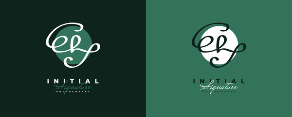 Initial E and H Logo Design with Elegant and Minimalist Handwriting Style. EH Signature Logo or Symbol for Wedding, Fashion, Jewelry, Boutique, and Business Identity