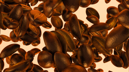 Roasted coffee beans background, Coffee Background. 3d illustration.