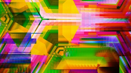 Digital abstract graphic artwork. Vibrant glitch texture. Artwork with deconstructed shapes and graphics elements.