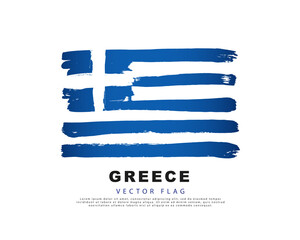 Flag of Greece. Blue and white brush strokes, hand drawn. Vector illustration isolated on white background.