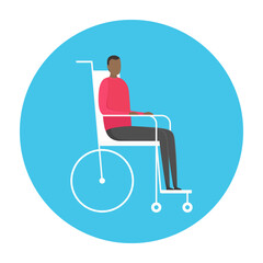 Disabled African man in wheelchair. Handicapped person. Vector illustration.