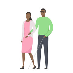 Woman help blind man. Vector illustration.