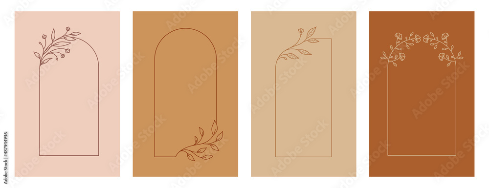 Wall mural elegant frames with flowers and leaves, design templates with copy space for text. vector background