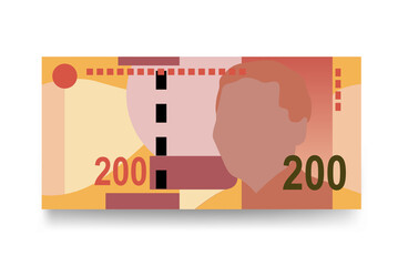 South Africa Rand Vector Illustration. African money set bundle banknotes. Paper money 200 R. Flat style. Isolated on white background. Simple minimal design.