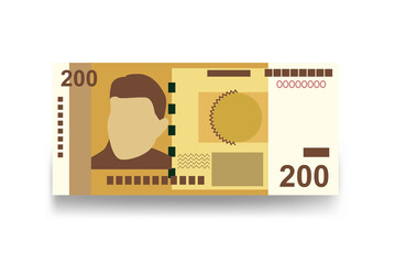 Kyrgyz som Vector Illustration. Kyrgyzstan money set bundle banknotes. Paper money 200 c. Flat style. Isolated on white background. Simple minimal design.