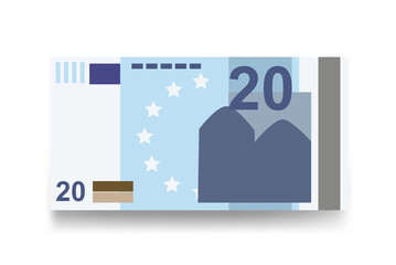 Euro Vector Illustration. Europe money set bundle banknotes. Paper money 20 EUR. Flat style. Isolated on white background. Simple minimal design.