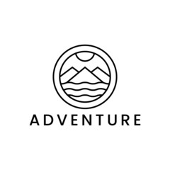ocean mountain with sun logo design