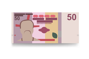 Lilangeni Vector Illustration. Eswatini money set bundle banknotes. Paper money 50 E. Flat style. Isolated on white background. Simple minimal design.