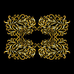 abstract elegant design decorative filigree curly lines vintage pattern golden color on dark background