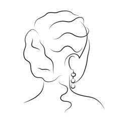 The silhouette of womans face and hairstyle. Icon for stylists design, logo, or business card. Vector illustration in the style of sketch, line art, minimalism